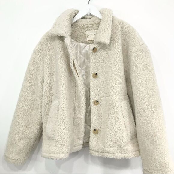 Lucky Brand Cream Sherpa Fleece Quilt Lined Button Up Teddy Shirt Jacket - Picture 6 of 16